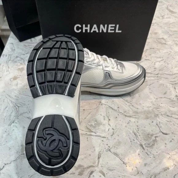 CHANEL Metallic Silver Women's Sneakers - Picture 3 of 4